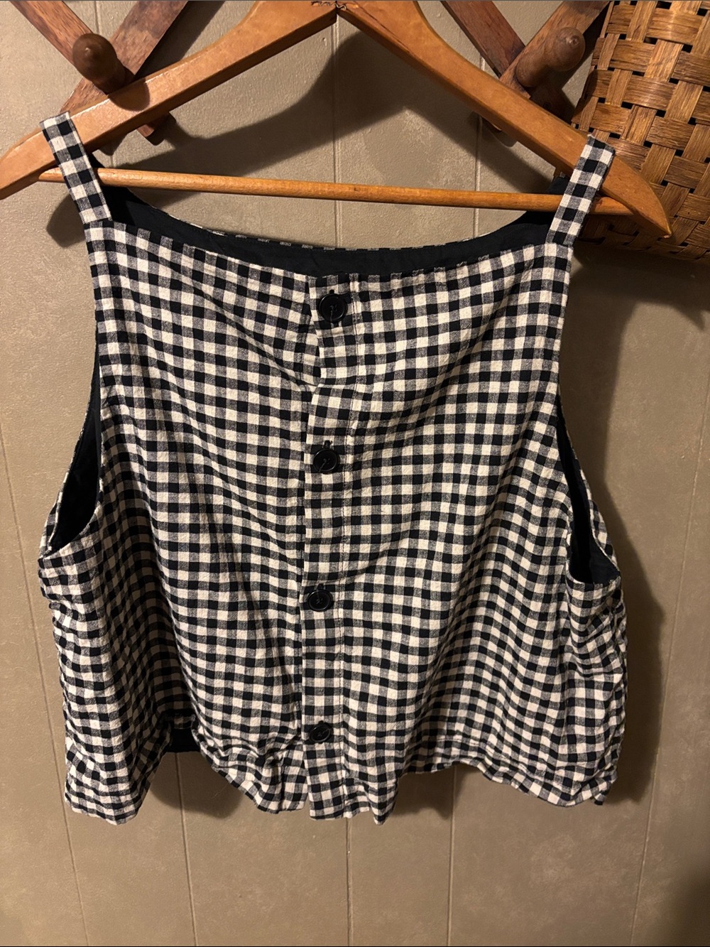 GAP Gingham Square-Neck Apron Tank Top - Black & White - Picture 2 of 4